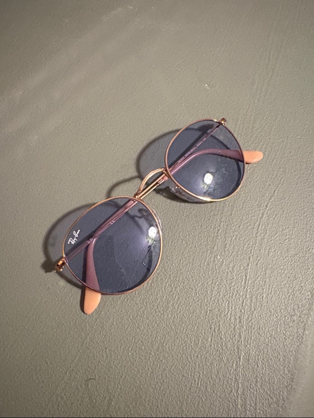 Ray-Ban Round Metal Sunglasses in Rose Gold with Blue Lenses